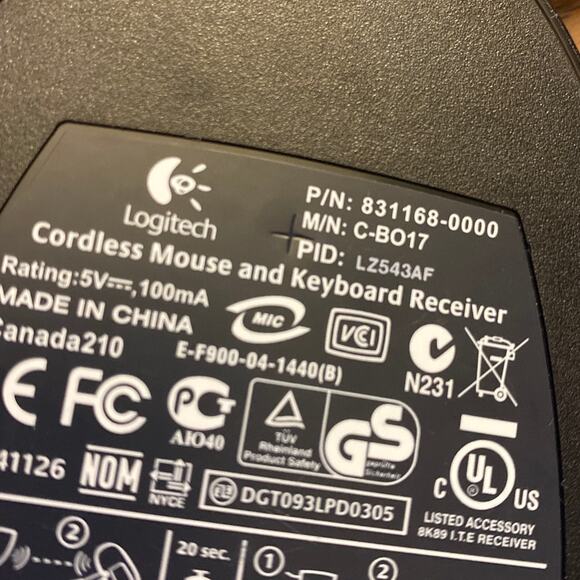 LOGITECH Cordless Optical Mouse M-RAF95 Keyboard Receiver C-B017 UNTESTED - Picture 10 of 10